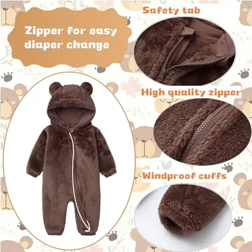 Yangi tug'ilgan chaqaloq romper fleece onesie kombinezon toddler issiq kaputli ustki kiyimlar chaqaloq uchun - 2