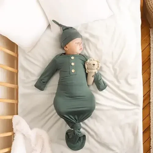 Yangi tug'ilgan chaqaloq tugunli ko'ylagi, o'ta yumshoq ipakdek chaqaloq uyqu kiyimi, qo'lqopli, kamonli va shapkali qizcha uyqu ko'ylagi to'plami - 6