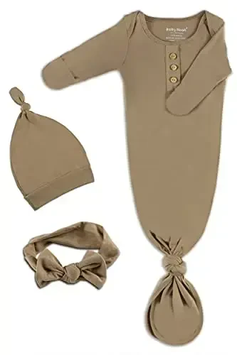 Yangi tug'ilgan chaqaloq tugunli ko'ylagi, o'ta yumshoq ipakdek go'dak uyqu kiyimi, qo'lqopli, kamonli va shapkali chaqaloq qiz uyqu ko'ylagi to'plami - 1