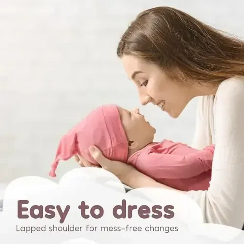 Yangi tug'ilgan chaqaloq tugunli ko'ylak, Super yumshoq ipakdek chaqaloq uyqu libosi, Qo'lqopli, kamonli va shlyapali qizcha uyqu ko'ylagi to'plami - 3