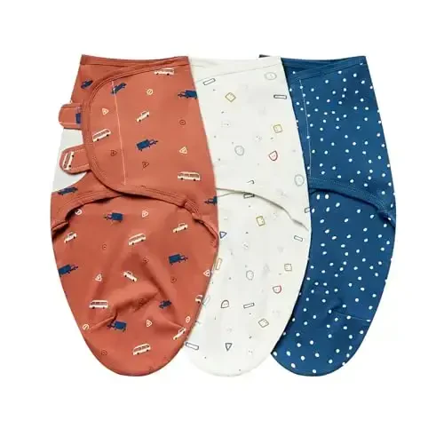 Yangi tug'ilgan chaqaloq va go'daklar uchun mo'ljallangan bolalar uchun o'ralgan mato, sozlanishi mumkin bo'lgan Velcro bilan o'rash to'plami, o'g'il va qiz bolalar uchun yumshoq paxtadan tikilgan uyqu qoplari 3 dona, apelsin rangli mashina, o'rta (3-6 oy) 