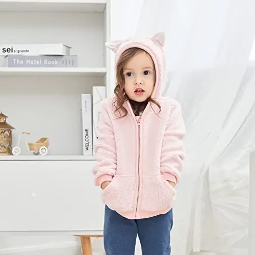Yangi tug'ilgan chaqaloqlar O'g'il Qizlar Multfilm Fleece Qopqoqli Kurtka Quloqli Issiq Kichkintoy Bolalar Tashqi Kiyim Kurtka Zipli 0-6Y - 3