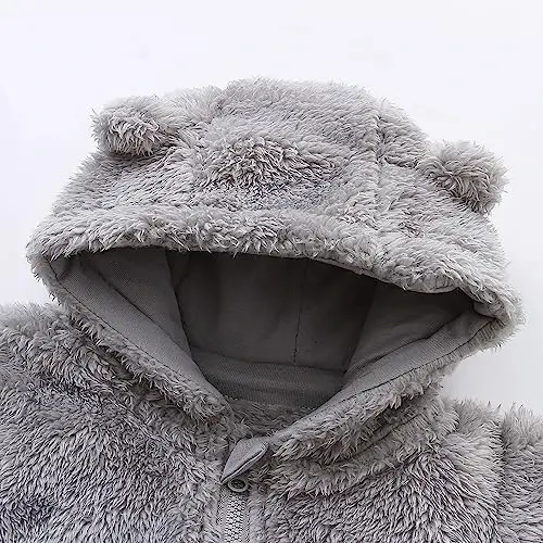 Yangi tug'ilgan chaqaloqlar uchun qor kostyumi Fleece astarli kombinezonlar Chaqaloqlar uchun iliq kapüşonlu romper - 3