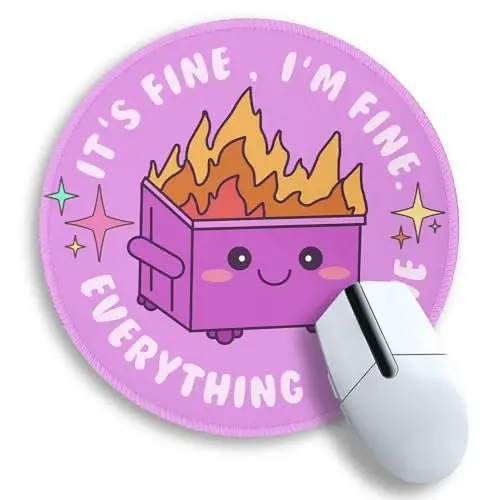 Gctriki Dumpster on Fire Mouse Pad, Cute Round Mouse Pads for Desk, Funny Purple Mousepad for Computer Laptop Gaming, Stitched Edge Non-Slip Rubber Base, Cute Office Desk Accessories Decor for Women - GCTRIKI