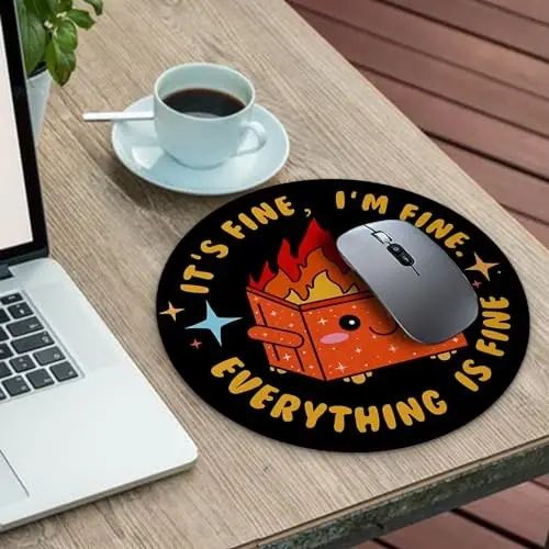 Gctriki Dumpster on Fire Mouse Pad, Cute Round Mouse Pads for Desk, Funny Orange Dumpster Mousepad for Laptop Gaming, Stitched Edge Non-Slip Rubber Base, Cute Office Desk Accessories Decor for Women - 2