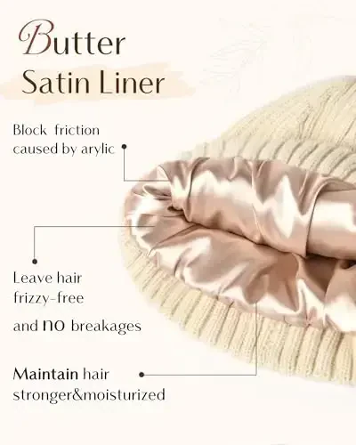 YANIBEST Ayollar uchun qishki shlyapalar Soch turmagi uchun atlas astarli shapka Ayollar uchun sovuq ob-havo uchun shapka Ayollar Erkaklar uchun qishki iliq trikotaj shlyapalar - 5