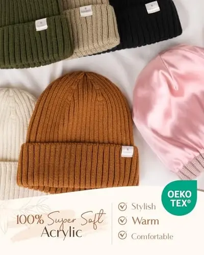 YANIBEST Winter Hats for Women Satin Lined Beanie for Cold Weather Beanie Hat for Women Men Winter Warm Knit Hats - 1