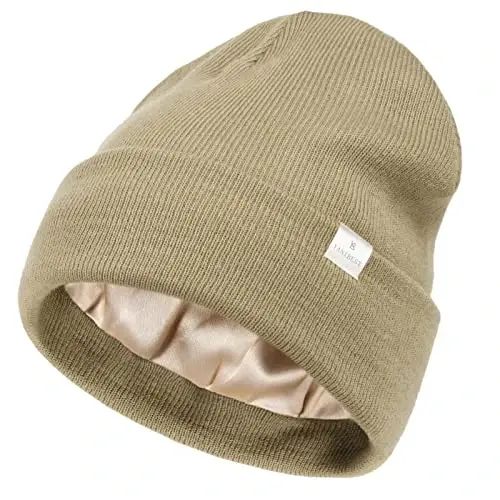 YANIBEST Satin Lined Beanie for Women Reduce Frizz Winter Hats for Women Men Silk Lining Soft Slouchy Warm Cuffed Less Static - 1