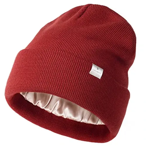 YANIBEST Satin Lined Beanie for Women Reduce Frizz Winter Hats for Women Men Silk Lining Soft Slouchy Warm Cuffed Less Static - 1