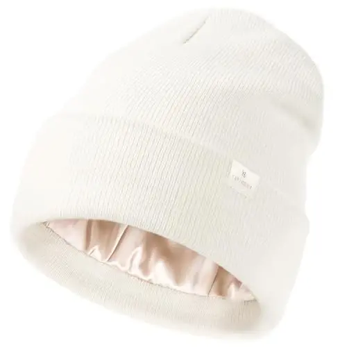 YANIBEST Satin Lined Beanie for Women Reduce Frizz Winter Hats for Women Men Silk Lining Soft Slouchy Warm Cuffed Less Static - 1