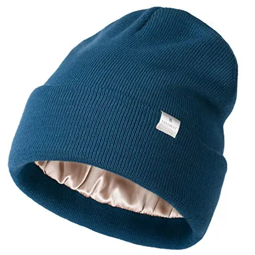 YANIBEST Satin Lined Beanie for Women Reduce Frizz Winter Hats for Women Men Silk Lining Soft Slouchy Warm Cuffed Less Static - 1