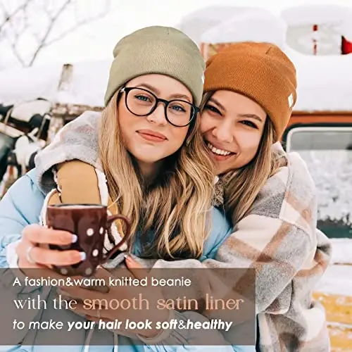 YANIBEST Satin Lined Beanie for Women Reduce Frizz Winter Hats for Women Men Silk Lining Soft Slouchy Warm Cuffed Less Static - 3