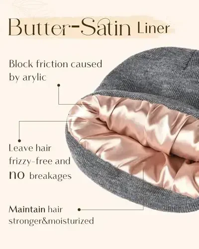 YANIBEST Satin Lined Beanie for Women Reduce Frizz Winter Hats for Women Men Silk Lining Soft Slouchy Warm Cuffed Less Static - 3