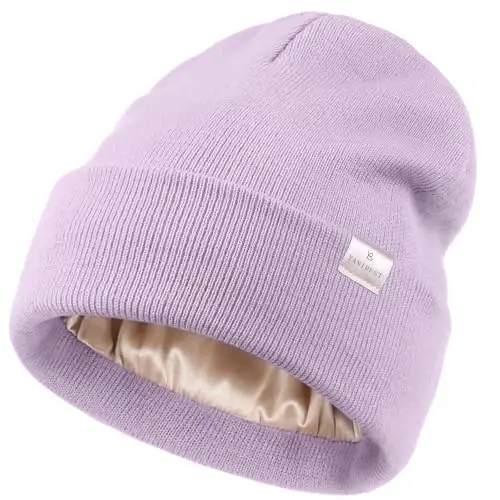 YANIBEST Satin Lined Beanie for Women Reduce Frizz Winter Hats for Women Men Silk Lining Soft Slouchy Warm Cuffed Less Static - 1