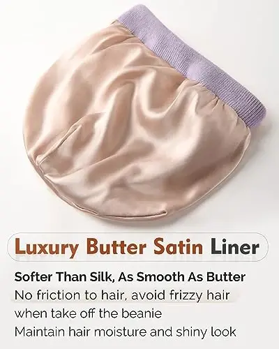 YANIBEST Satin Lined Beanie for Women Reduce Frizz Winter Hats for Women Men Silk Lining Soft Slouchy Warm Cuffed Less Static - 2