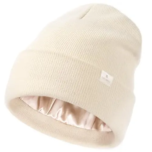 YANIBEST Satin Lined Beanie for Women Reduce Frizz Winter Hats for Women Men Silk Lining Soft Slouchy Warm Cuffed Less Static - 1