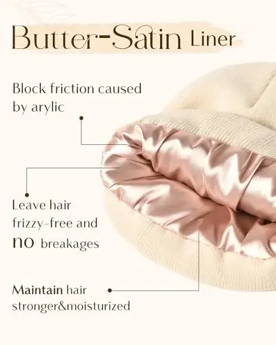 YANIBEST Satin Lined Beanie for Women Reduce Frizz Winter Hats for Women Men Silk Lining Soft Slouchy Warm Cuffed Less Static - 2