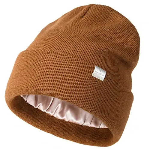 YANIBEST Satin Lined Beanie for Women Reduce Frizz Winter Hats for Women Men Silk Lining Soft Slouchy Warm Cuffed Less Static - 1