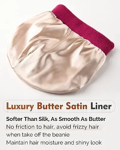 YANIBEST Satin Lined Beanie for Women Reduce Frizz Winter Hats for Women Men Silk Lining Soft Slouchy Warm Cuffed Less Static - 2