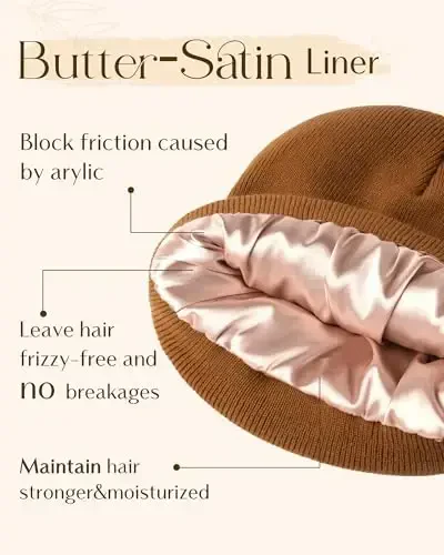 YANIBEST Satin Lined Beanie for Women Reduce Frizz Winter Hats for Women Men Silk Lining Soft Slouchy Warm Cuffed Less Static - 3
