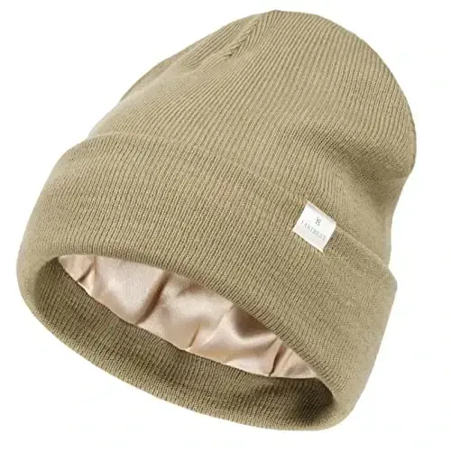 YANIBEST Satin Lined Beanie for Women Reduce Frizz Winter Hats for Women Men Silk Lining Soft Slouchy Warm Cuffed Less Static - 1