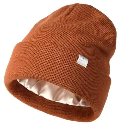 YANIBEST Satin Lined Beanie for Women Reduce Frizz Winter Hats for Women Men Silk Lining Soft Slouchy Warm Cuffed Less Static - YANIBEST