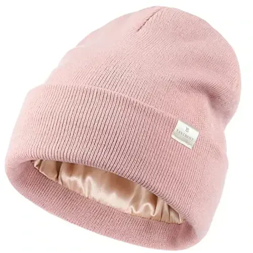 YANIBEST Satin Lined Beanie for Women Reduce Frizz Winter Hats for Women Men Silk Lining Soft Slouchy Warm Cuffed Less Static - YANIBEST