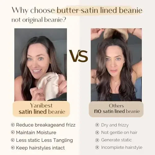 YANIBEST Satin Lined Beanie for Women Reduce Frizz Winter Hats for Women Men Silk Lining Soft Slouchy Warm Cuffed Less Static - 3