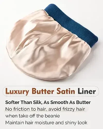 YANIBEST Satin Lined Beanie for Women Reduce Frizz Winter Hats for Women Men Silk Lining Soft Slouchy Warm Cuffed Less Static - YANIBEST (1)