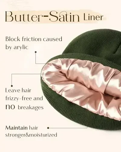 YANIBEST Satin Lined Beanie for Women Reduce Frizz Winter Hats for Women Men Silk Lining Soft Slouchy Warm Cuffed Less Static - YANIBEST (1)