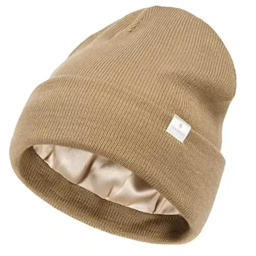YANIBEST Satin Lined Beanie for Women Reduce Frizz Winter Hats for Women Men Silk Lining Soft Slouchy Warm Cuffed Less Static - YANIBEST