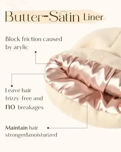 YANIBEST Satin Lined Beanie for Women Reduce Frizz Winter Hats for Women Men Silk Lining Soft Slouchy Warm Cuffed Less Static - YANIBEST (1)
