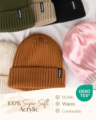 YANIBEST Winter Hats for Women Satin Lined Beanie for Cold Weather Beanie Hat for Women Men Winter Warm Knit Hats - 5