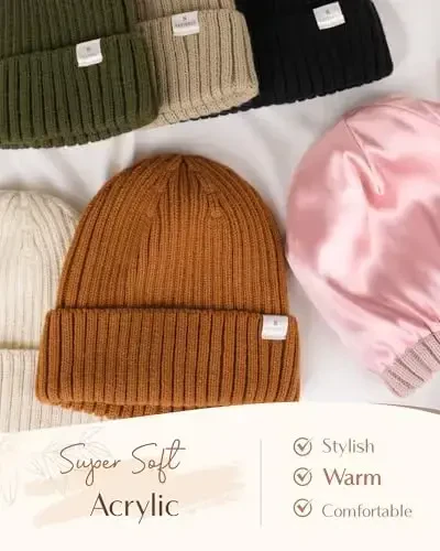 YANIBEST Winter Hats for Women Satin Lined Beanie for Cold Weather Beanie Hat for Women Men Winter Warm Knit Hats - 6