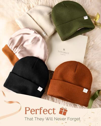 YANIBEST Womens Satin Lined Knit Beanie Hat Acrylic Winter Hats for Women Men Silk Lining Soft Slouchy Warm Cuffed Beanie Hat - 5