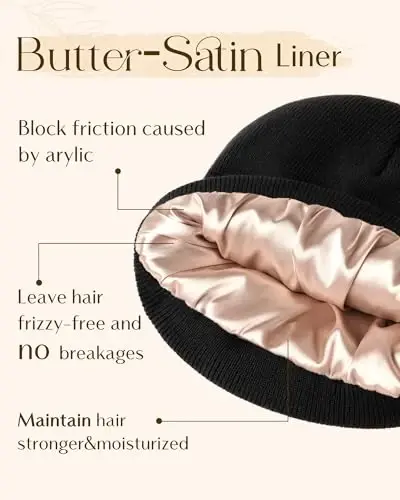 YANIBEST Womens Satin Lined Knit Beanie Hat Acrylic Winter Hats for Women Men Silk Lining Soft Slouchy Warm Cuffed Beanie Hat - 3