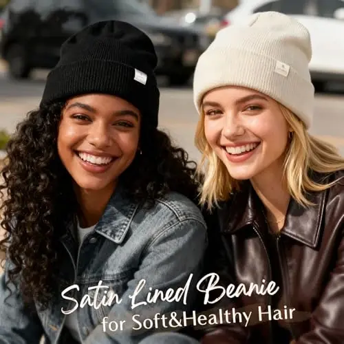 YANIBEST Womens Satin Lined Knit Beanie Hat Acrylic Winter Hats for Women Men Silk Lining Soft Slouchy Warm Cuffed Beanie Hat - 5