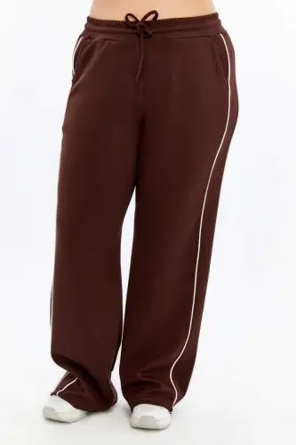 Yanları Çift Şeritli Beli Lastikli Büyük Beden Eşofman Altı Kahve - BÜYÜKBEDENIZ (1)