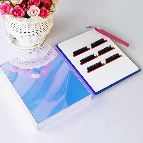 Grafting False Eyelash Acrylic Extension Pallet Organizer, Eyelash Extension Glue Tweezers Plate Makeup Palette, Dustproof Storage Box Display Training Tools Salon (Dazzling L with cover) 