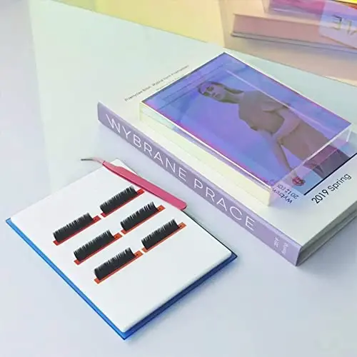 Grafting False Eyelash Acrylic Extension Pallet Organizer, Eyelash Extension Glue Tweezers Plate Makeup Palette, Dustproof Storage Box Display Training Tools Salon (Dazzling L with cover) - 2