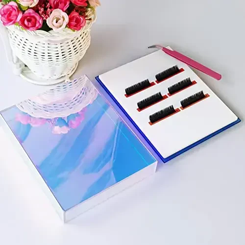 Grafting False Eyelash Acrylic Extension Pallet Organizer, Eyelash Extension Glue Tweezers Plate Makeup Palette, Dustproof Storage Box Display Training Tools Salon (Dazzling L with cover) - LIXIMMAZN