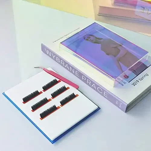 Grafting False Eyelash Acrylic Extension Pallet Organizer, Eyelash Extension Glue Tweezers Plate Makeup Palette, Dustproof Storage Box Display Training Tools Salon (Dazzling L with cover) - LIXIMMAZN (1)