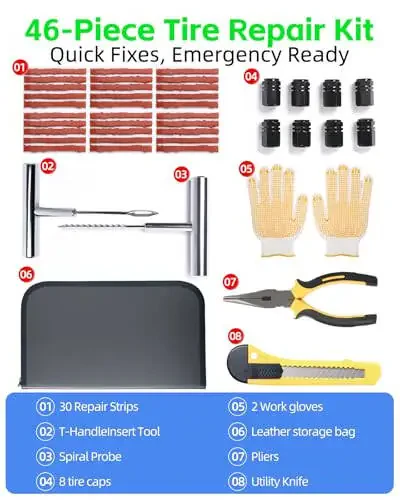 YANTU 111-Piece Car Emergency Kit - Tire Inflator Portable Air Compressor & Jumper Cables for Car - Winter Auto Assistance Kit with Tow Straps, Car Safety Hammer, Tire Repair Kit, & First Aid Kit - 3