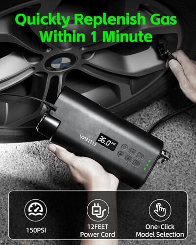 YANTU 111-Piece Car Emergency Kit - Tire Inflator Portable Air Compressor & Jumper Cables for Car - Winter Auto Assistance Kit with Tow Straps, Car Safety Hammer, Tire Repair Kit, & First Aid Kit - 6