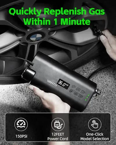 YANTU 111-Piece Car Emergency Kit - Tire Inflator Portable Air Compressor & Jumper Cables for Car - Winter Auto Assistance Kit with Tow Straps, Car Safety Hammer, Tire Repair Kit, & First Aid Kit - 6