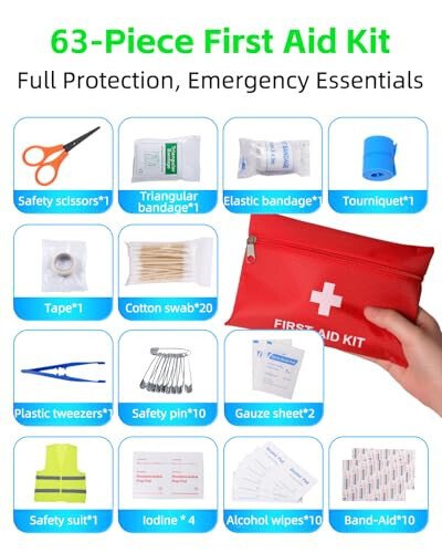 YANTU 111 qismli avtomobil uchun favqulodda vaziyatlar to'plami - Shinalarni shishiruvchi portativ havo kompressori va avtomobil uchun o'tkazgich kabellari - Suyratuvchi tasmalar, avtomobil xavfsizlik bolg'asi, shinalarni ta'mirlash to'plami va birinchi yordam to'plami bilan qishki avto yordam to'plami - 4