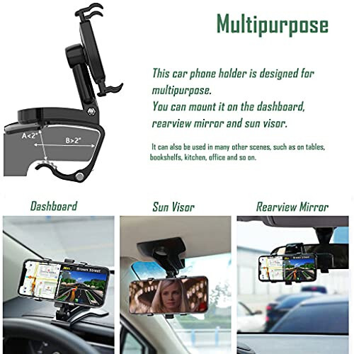 Car Phone Holder Mount,360 Degrees Rotation Dashboard Phone Holder for iPhone,Samsung,Google,Nokia,and 4 to 7