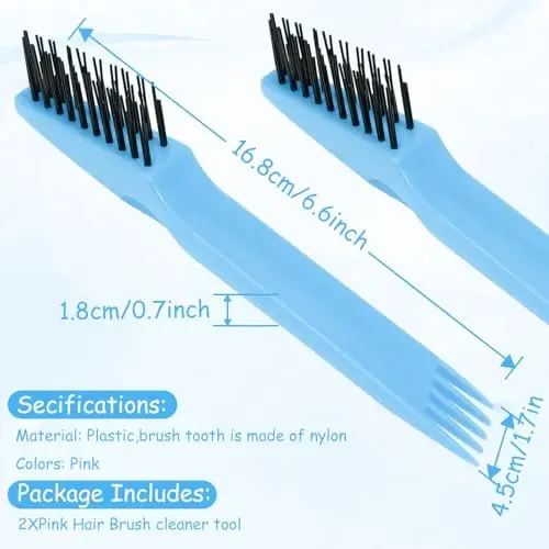Yaomiao 2 Pcs Hair Brush Cleaner Tool 2-in-1, Light Blue Hairbrush Cleaner for Removing Hair Dust, Mini Comb for Removing Dirt, Home Salon Use - YAOMIAO (1)