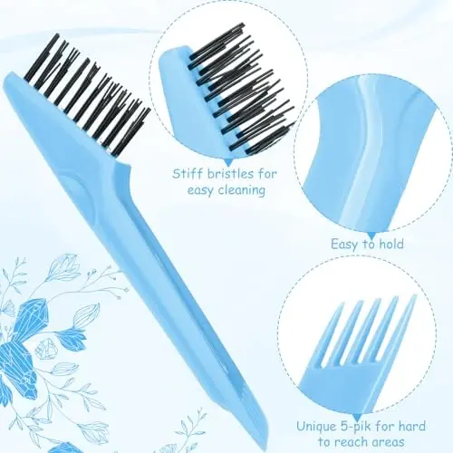 Yaomiao 2 Pcs Hair Brush Cleaner Tool 2-in-1, Light Blue Hairbrush Cleaner for Removing Hair Dust, Mini Comb for Removing Dirt, Home Salon Use - 3