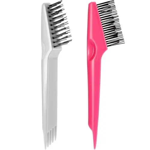 Yaomiao 2 Pcs Hair Brush Cleaner Tool 2-in-1, Pink and Gray Hairbrush Cleaner for Removing Hair Dust, Mini Comb for Removing Dirt, Home Salon Use - 1